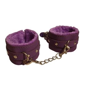 Purple Fuzzy Handcuffs with Gold Details